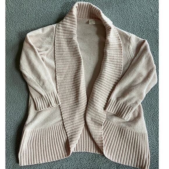Soma Cardigan Sweater XL Open Chenille Knit Cowl Neck Long Sleeve Pink Cream - Picture 1 of 14